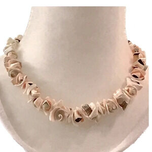 Luhuanus Sliced Spiral Peach Sea Shell Vintage Necklace 18 Inch‎ Coastal Beach